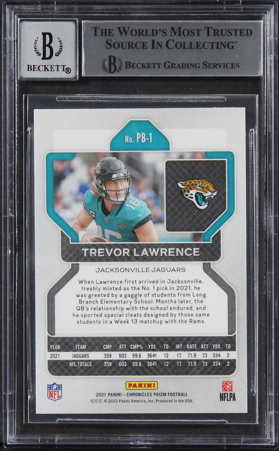 Trevor Lawrence Signed 2021 Chronicles Prizm Black #1 RC Card Auto 10! BAS Slab