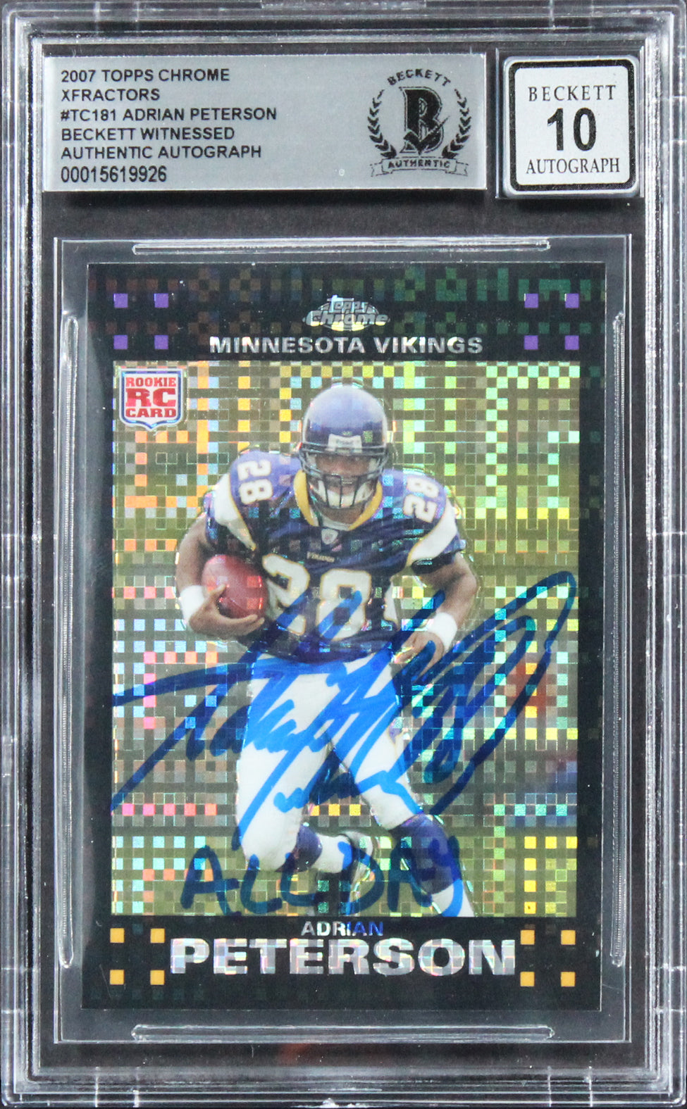Adrian Peterson Signed 2007 Topps Chrome Xfractors #TC181 Card Auto 10! BAS Slab