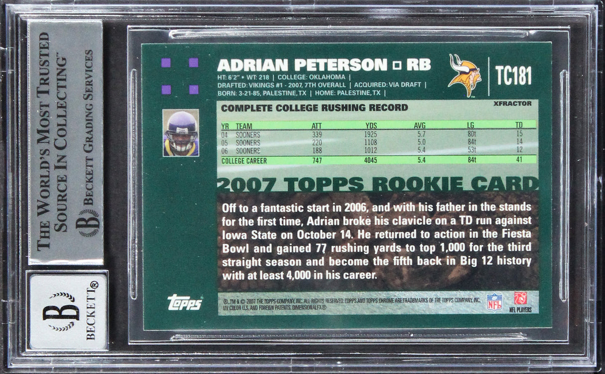 Adrian Peterson Signed 2007 Topps Chrome Xfractors #TC181 Card Auto 10! BAS Slab