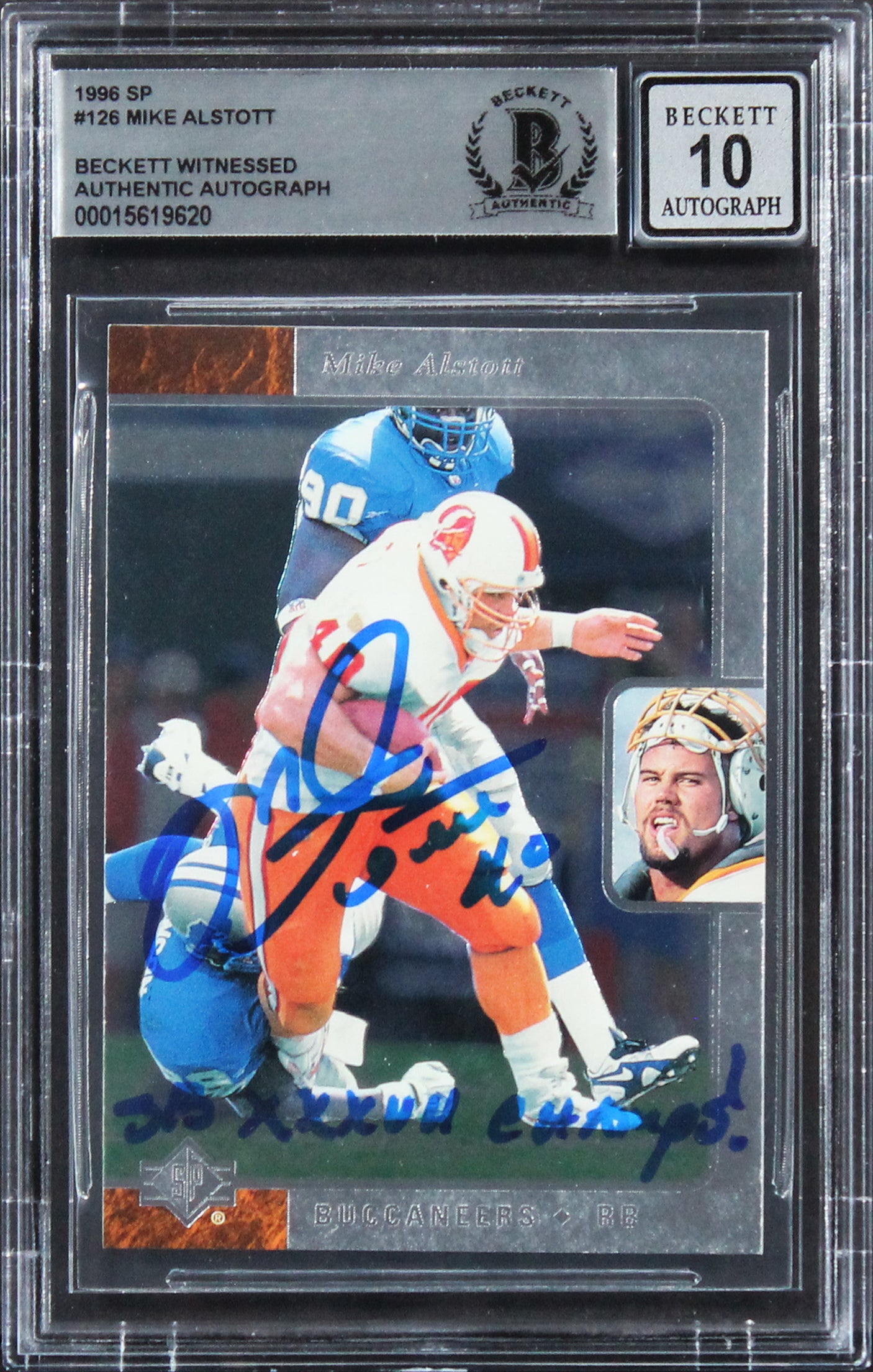Bucs Mike Alstott "XXXVII Champs!" Signed 1996 SP #126 RC Card Auto 10! BAS Slab