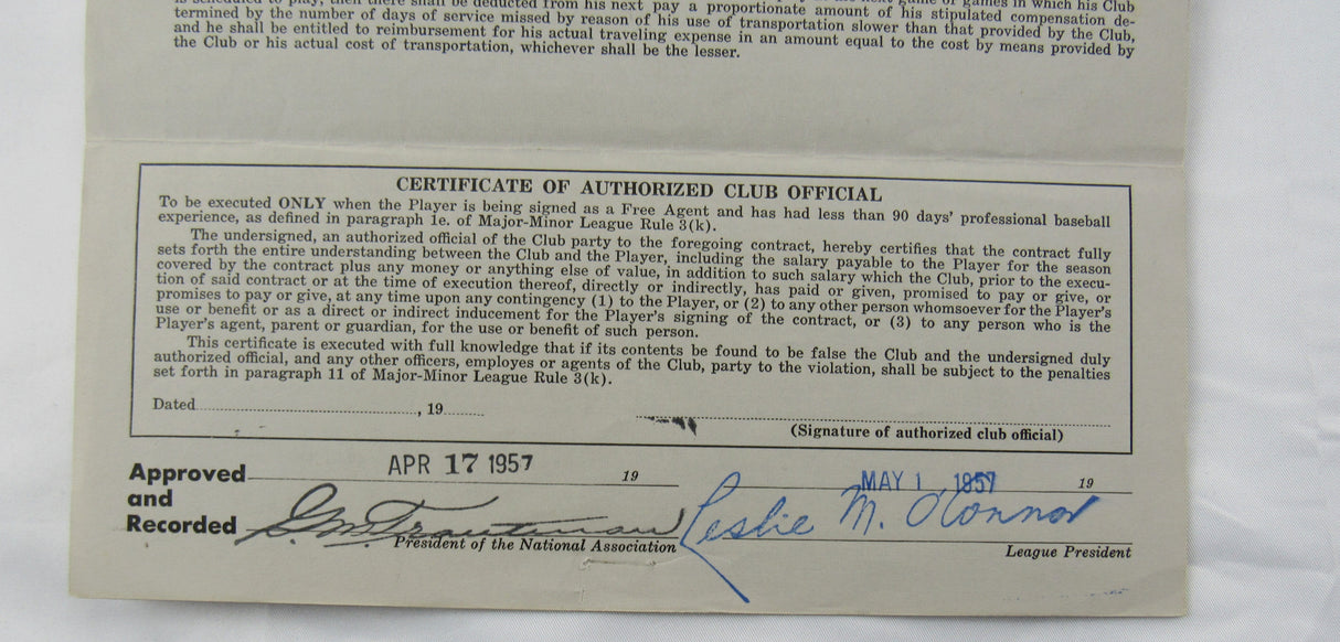 Ralph Kiner Signed Auto Contract JSA CF42580
