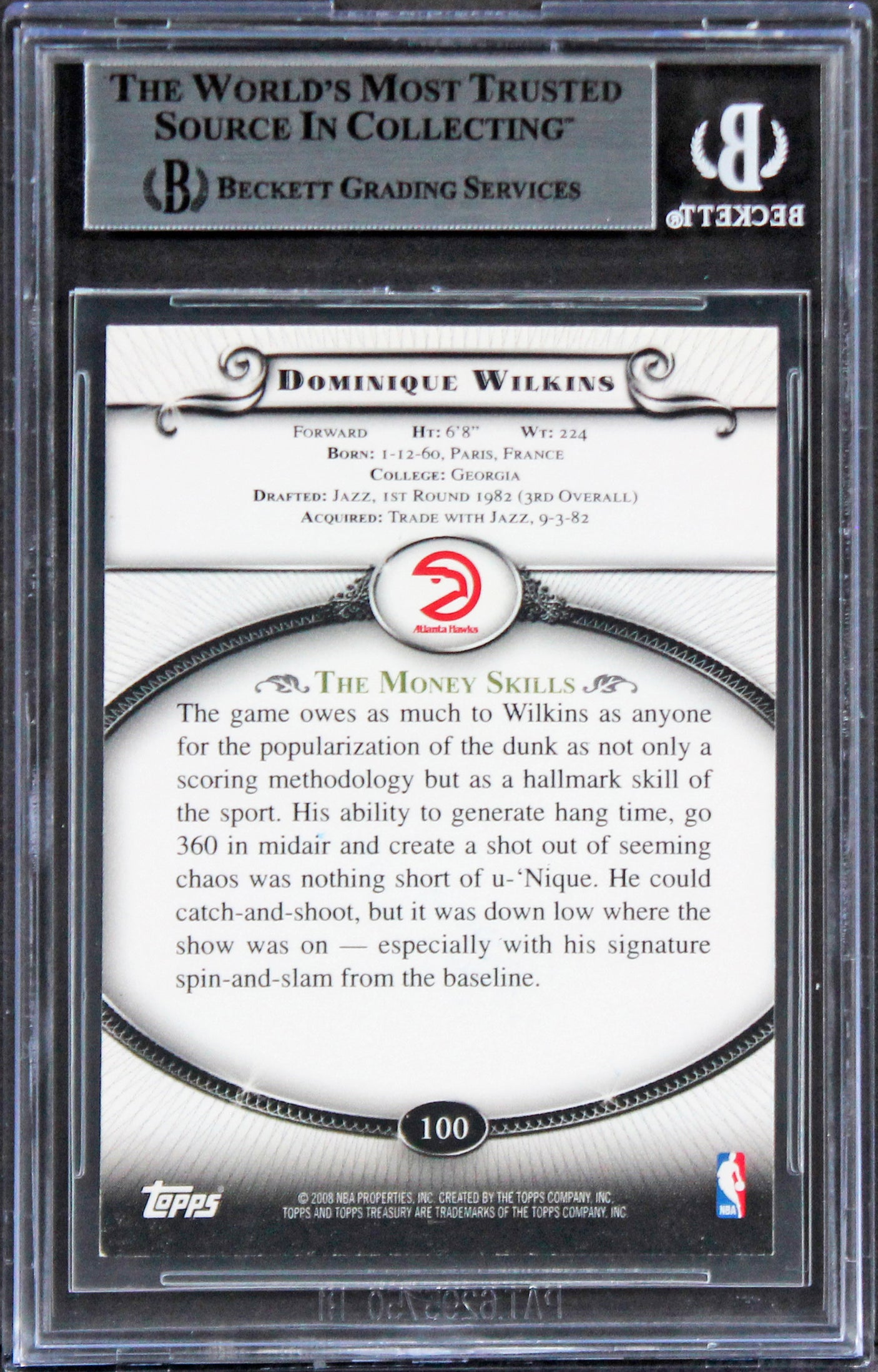 Hawks Dominique Wilkins Authentic Signed 2008 Topps Treasury #100 Card BAS Slab