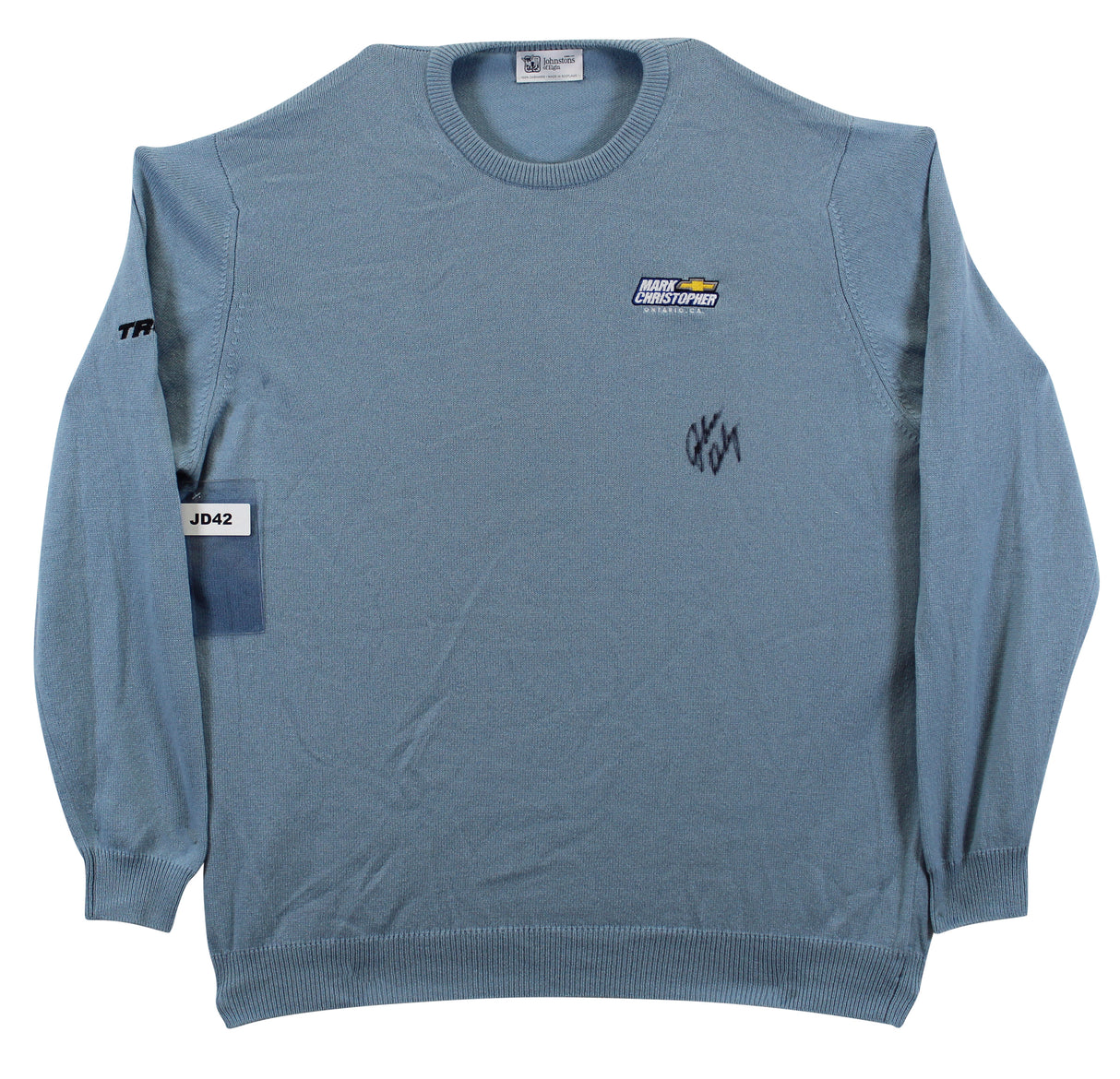 John Daly Signed Match Worn Light Blue Johnstons of Elgin Cashmere Sweater BAS