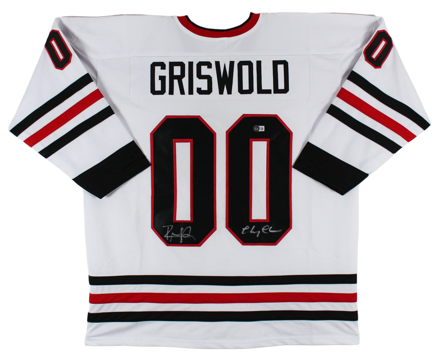 Chevy Chase & Randy Quaid Christmas Vacation Signed White Pro Style Jersey BAS W