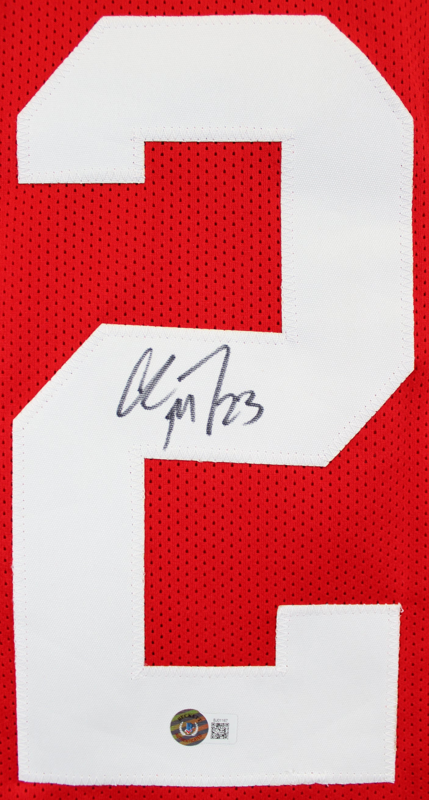 Christian McCaffrey Authentic Signed Red Pro Style Jersey BAS Witnessed