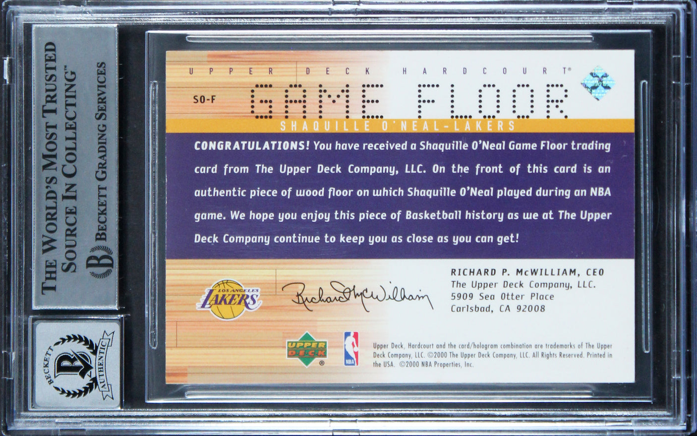 Lakers Shaquille O'Neal Signed 2000 Upper Deck HC #SOF Card Auto 10! BAS Slabbed