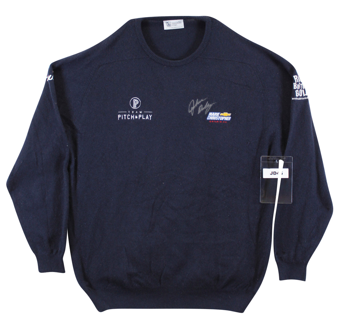 John Daly Signed Match Worn Navy Johnstons of Elgin Cashmere Sweater BAS