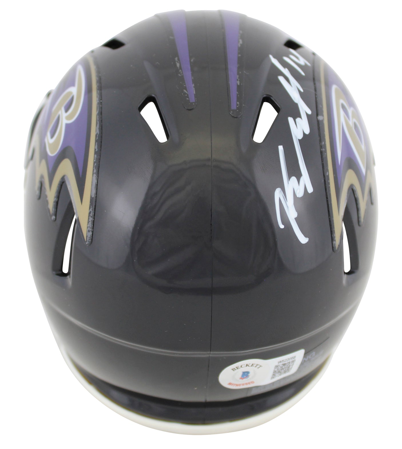 Ravens Kyle Hamilton Signed Speed Mini Helmet w/ White Sig & Case BAS Witness