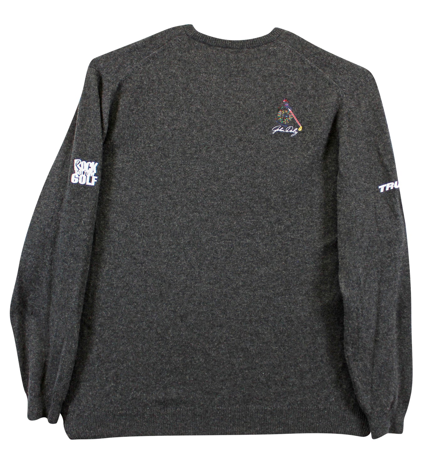 John Daly Signed Match Worn Dark Gray Johnstons of Elgin Cashmere Sweater BAS 1