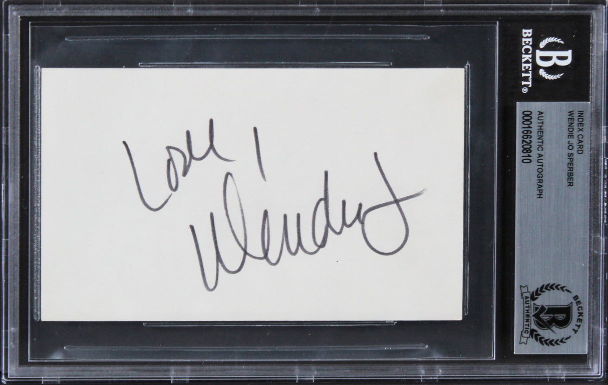 Wendie Jo Sperber Back To The Future Authentic Signed 3x5 Index Card BAS Slab 1