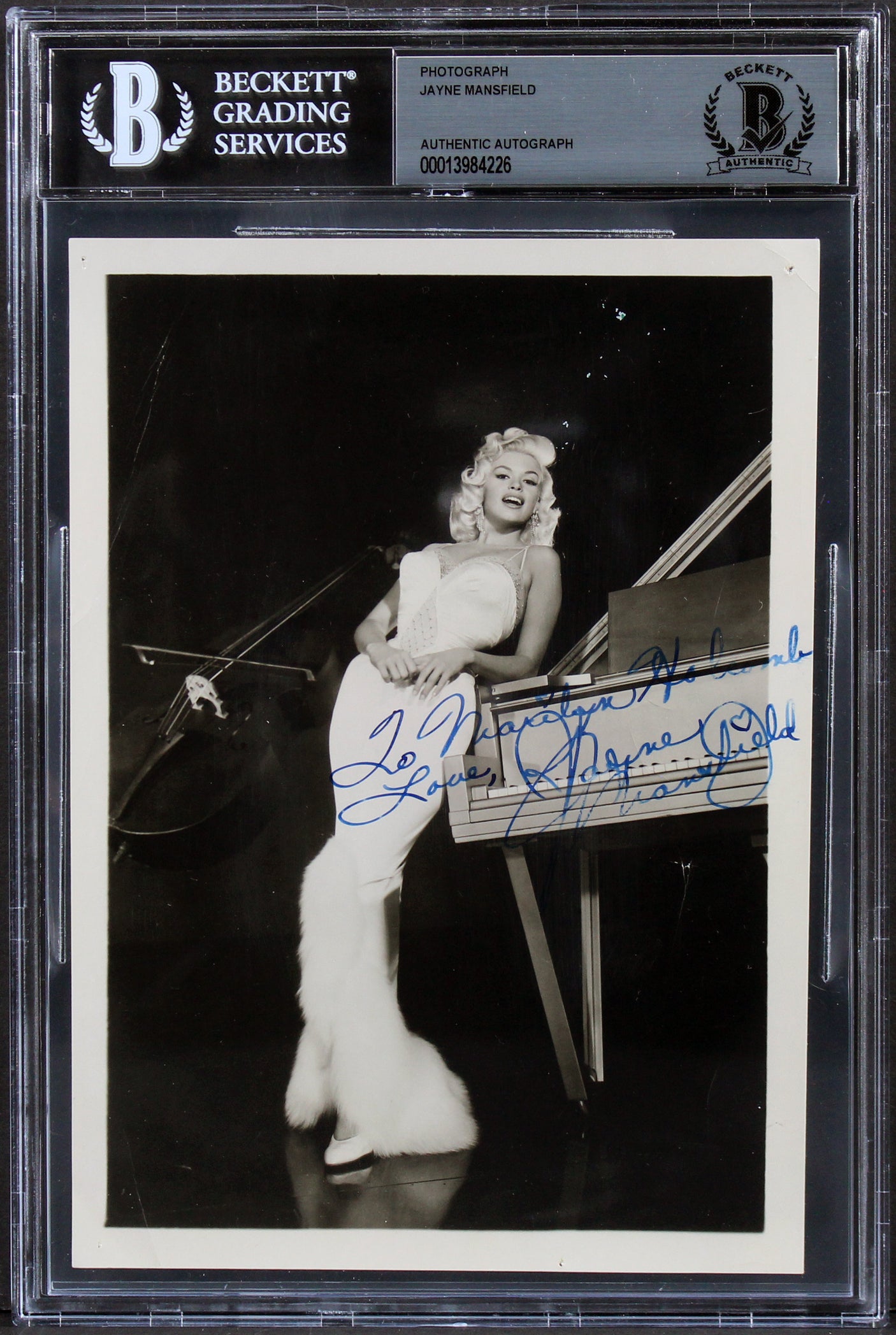 Jayne Mansfield To Marilyn Holcomb, Love, Signed B&W 5x7 Sexy Photo BAS Slabbed