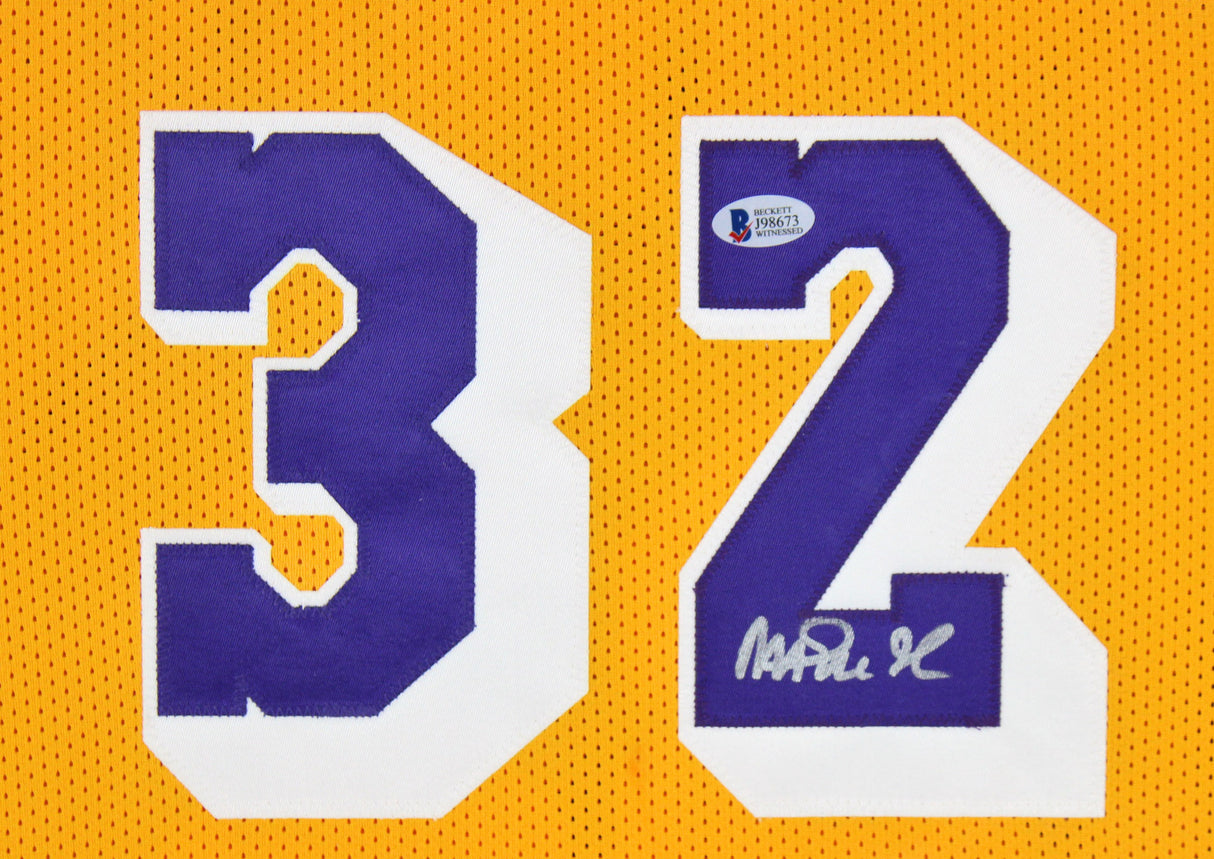Magic Johnson Authentic Signed & Framed Yellow Pro Style Jersey BAS Witnessed