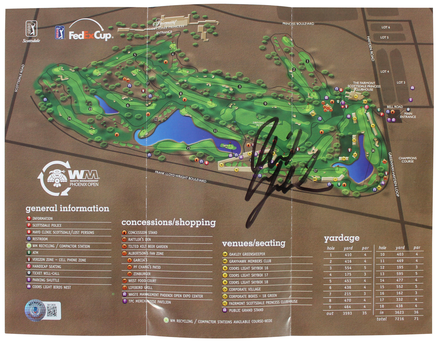 Phil Mickelson Authentic Signed Waste Management Phoenix Open Map BAS #BK12635
