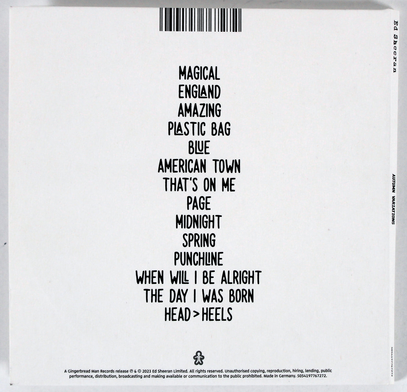 Ed Sheeran Authentic Signed Autumn Variations Cd Insert W/ Disk Autographed BAS