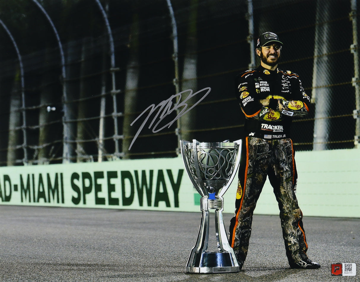 Martin Truex Jr. Signed 11x14 Photo - 2017 NASCAR Champion, Bass Pro Shops Trophy (COA)