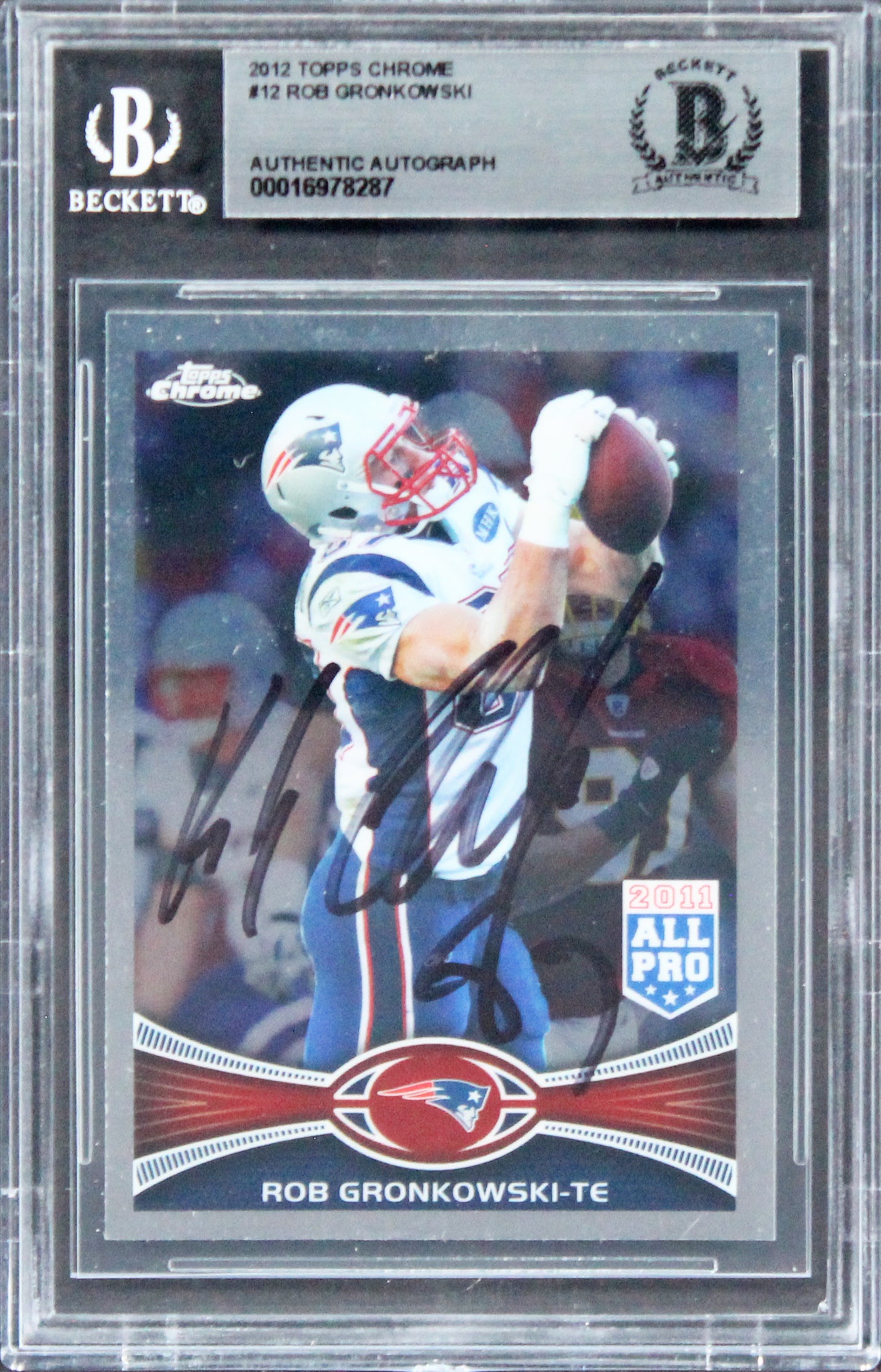 Patriots Rob Gronkowski Authentic Signed 2012 Topps Chrome #12 Card BAS Slabbed