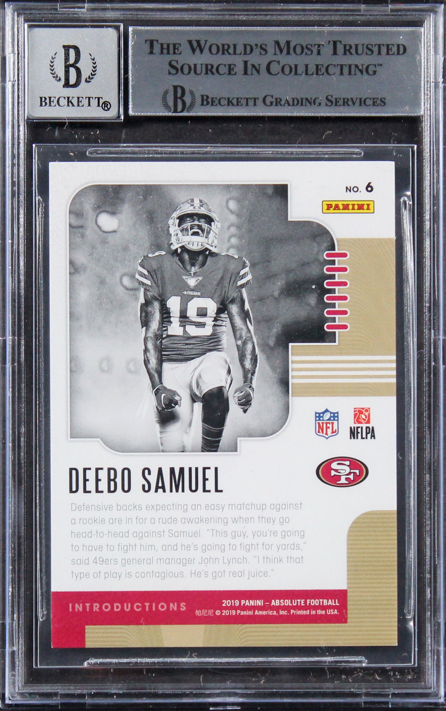 Deebo Samuel Signed 2019 Absolute Spectrum Blue #6 #21/50 Card Auto 10! BAS Slab