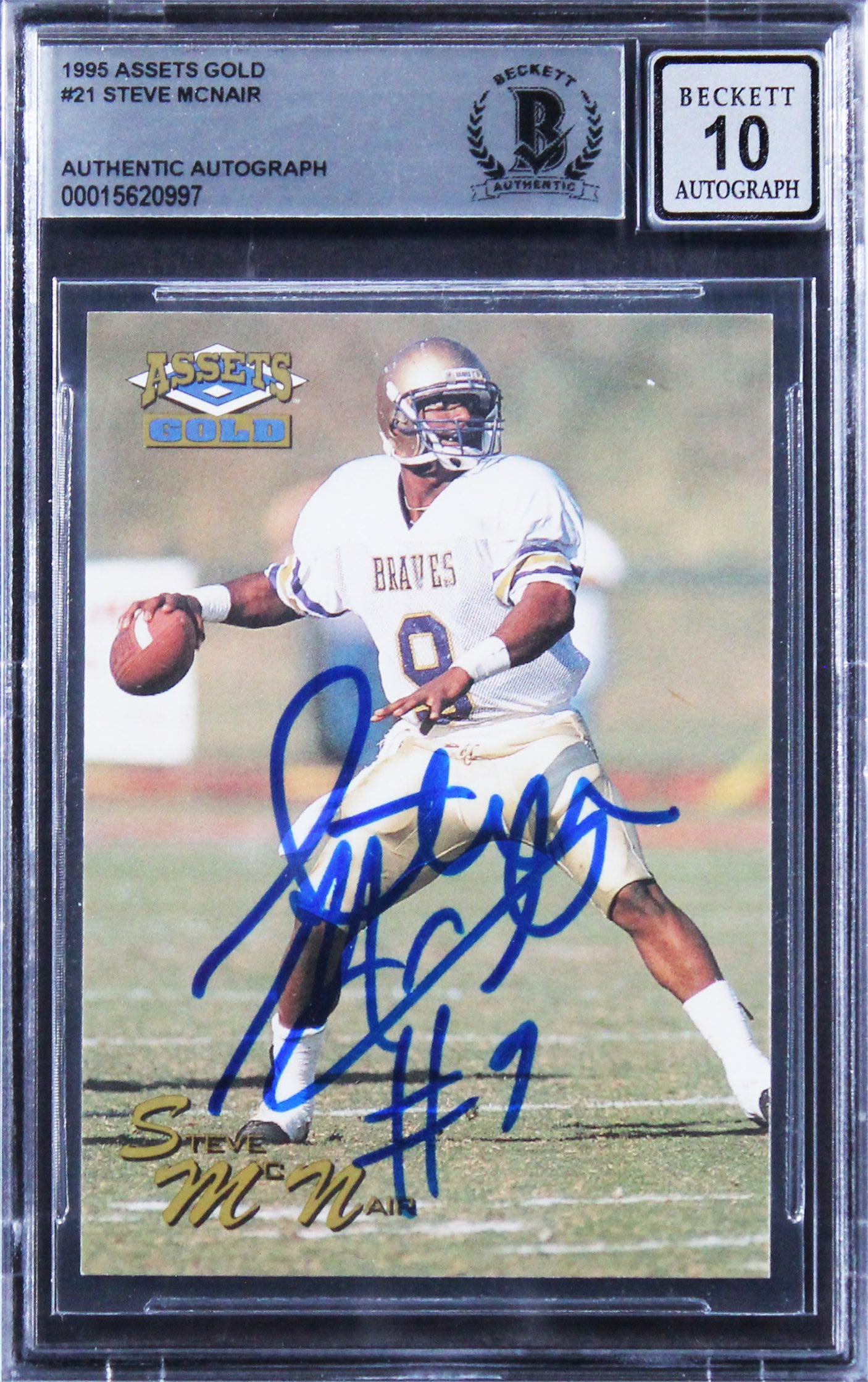 Oilers Steve McNair Signed 1995 Assets Gold #21 Rookie Card Auto 10! BAS Slabbed