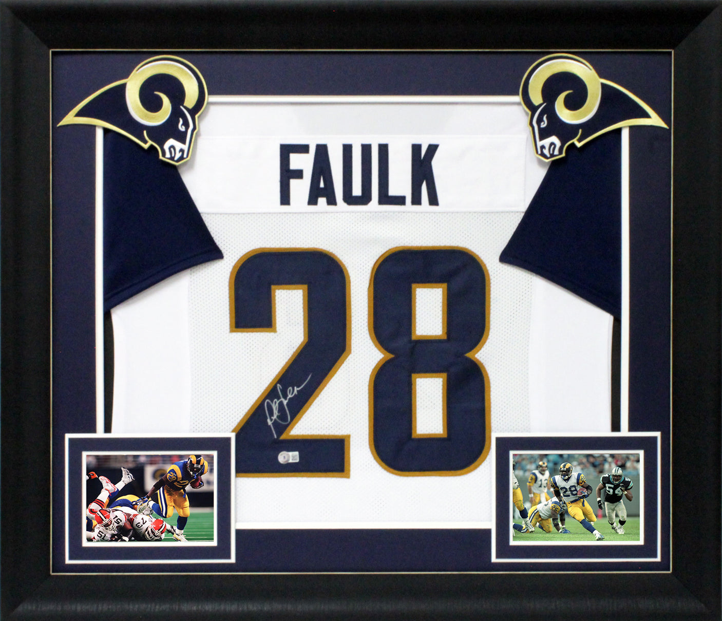 Marshall Faulk Authentic Signed White Pro Style Framed Jersey BAS Witnessed