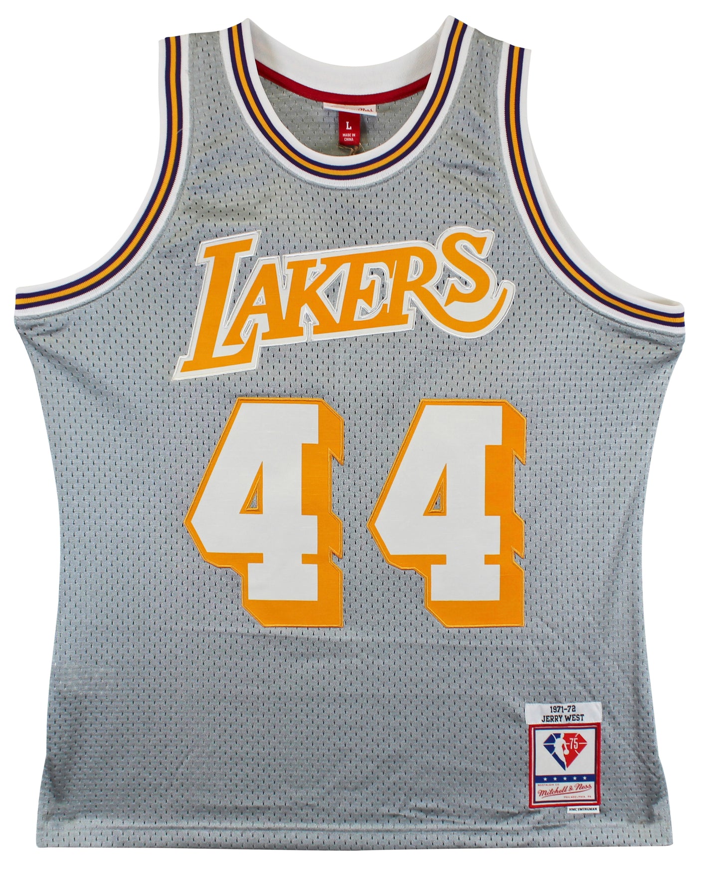 Jerry West Grey 75th Anniversary Mitchell & Ness HWC Swingman Jersey Un-signed