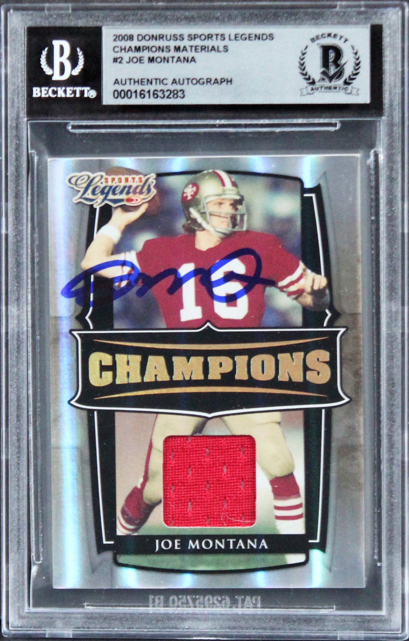 49ers Joe Montana Signed 2008 Donruss SL #2 #122/250 Card Auto 10! BAS Slabbed