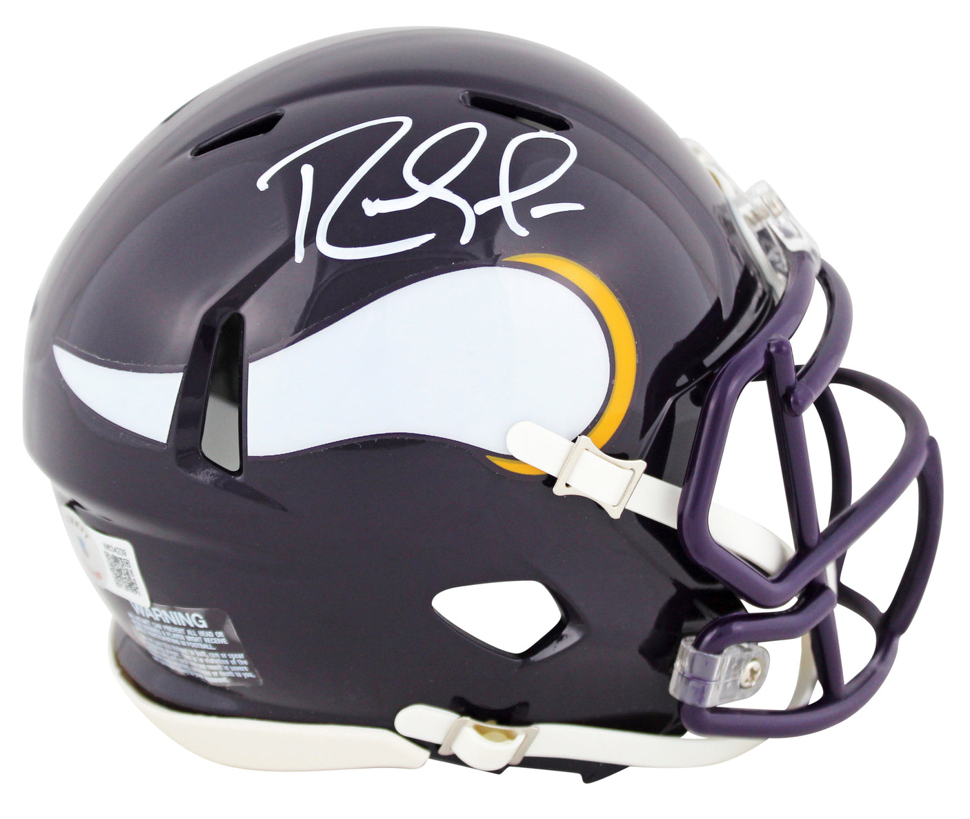 Vikings Randy Moss Signed 1983-01 TB Speed Mini Helmet w/ White Sig BAS Witness