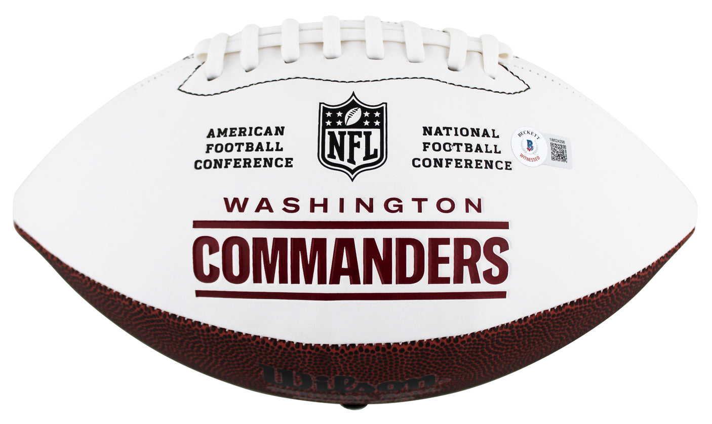 Commanders Emmanuel Forbes Signed Wilson White Panel Logo Football BAS Witnessed