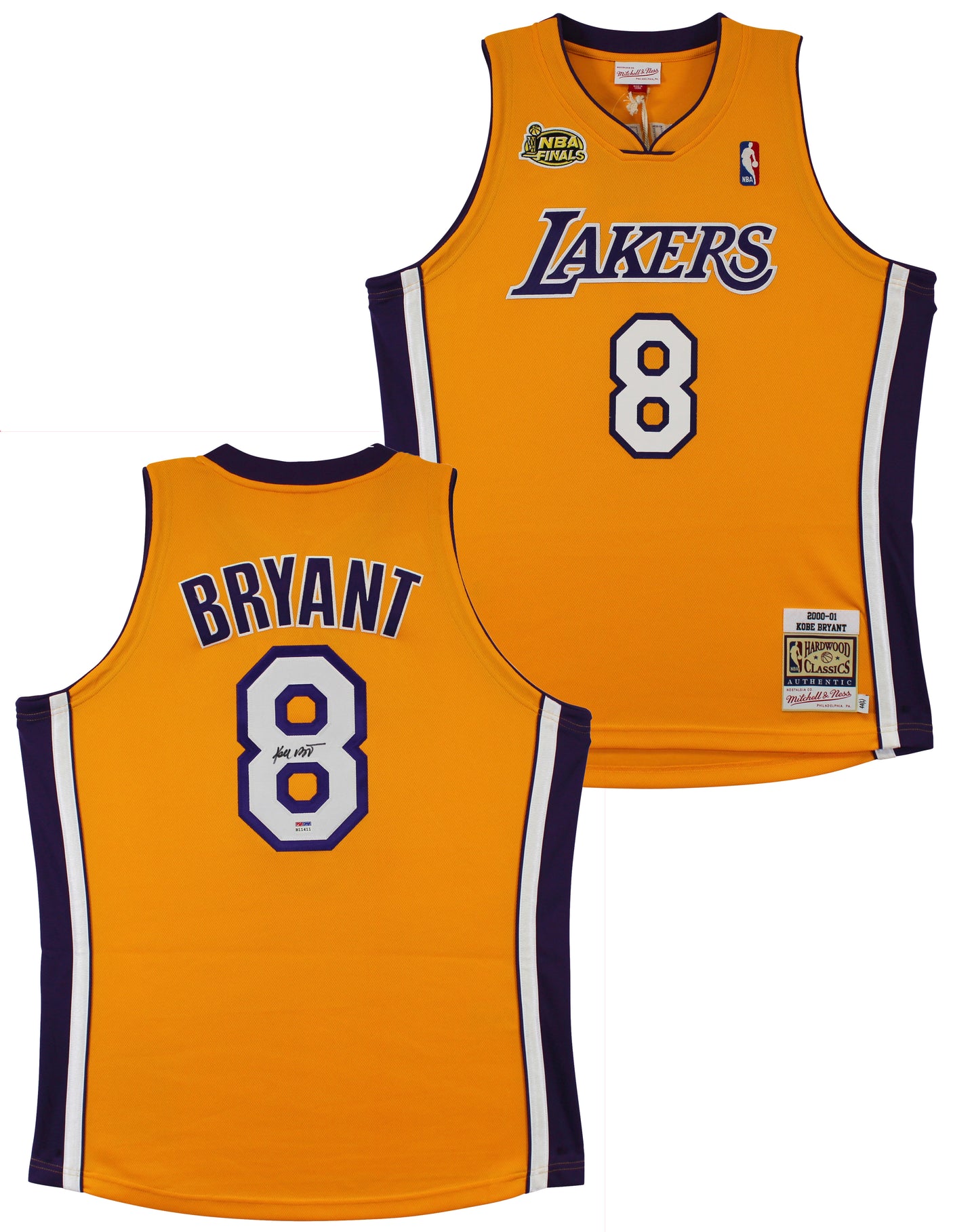 Lakers Kobe Bryant Signed Yellow M&N 2000-01 HWC Authentic Framed Jersey PSA/DNA