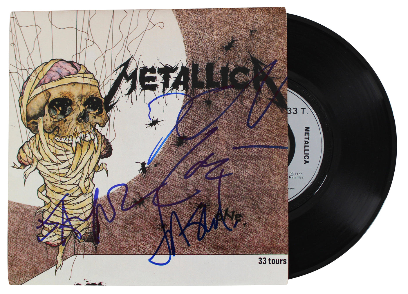 Metallica (4) Hetfield, Ulrich, Hammett +1 Signed One 45 RPM Album Cover BAS