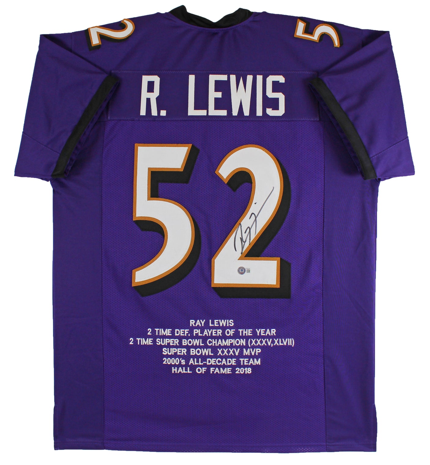 Ray Lewis Authentic Signed Purple Pro Style Stat Jersey BAS Witnessed