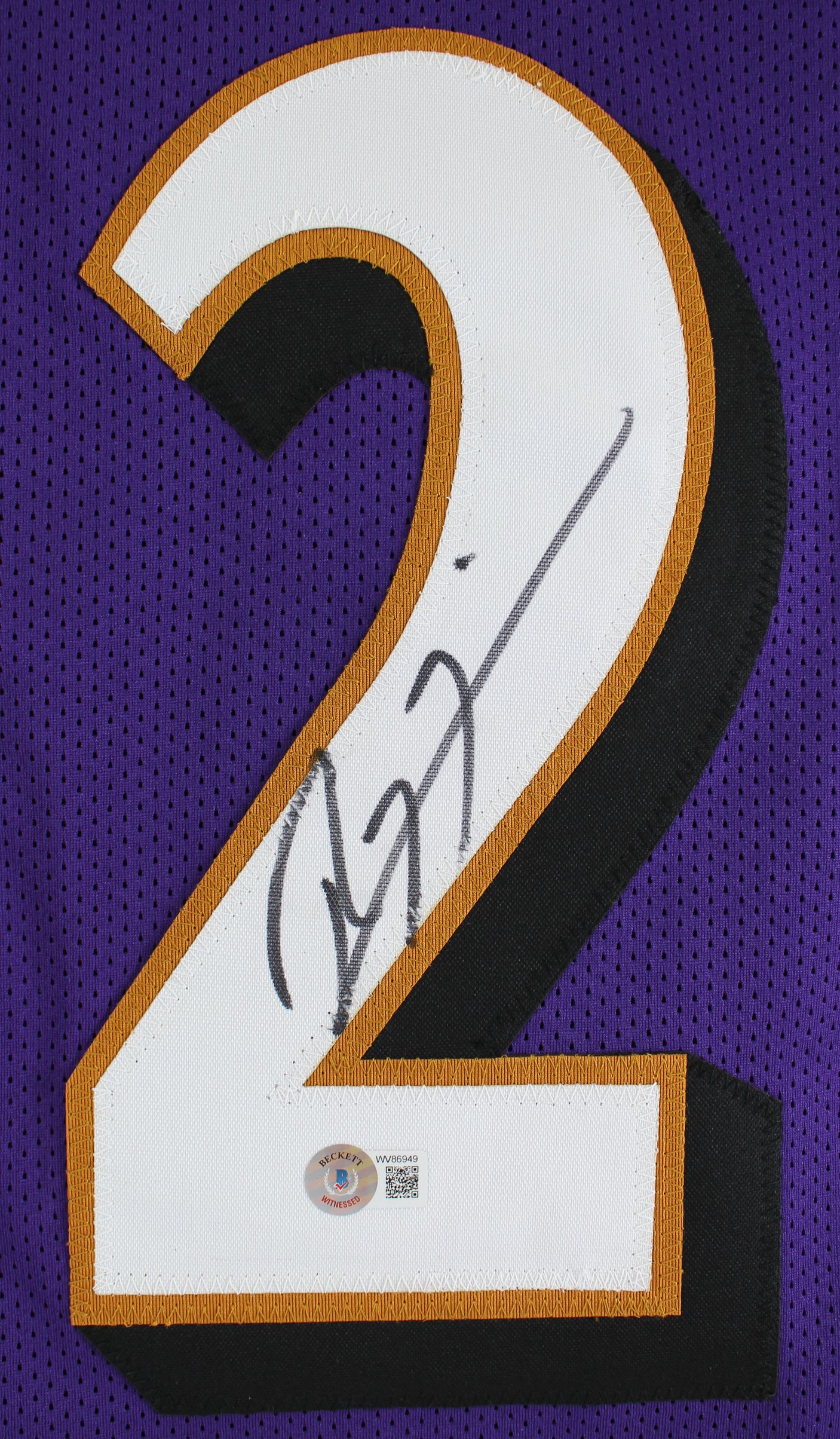 Ray Lewis Authentic Signed Purple Pro Style Stat Jersey BAS Witnessed