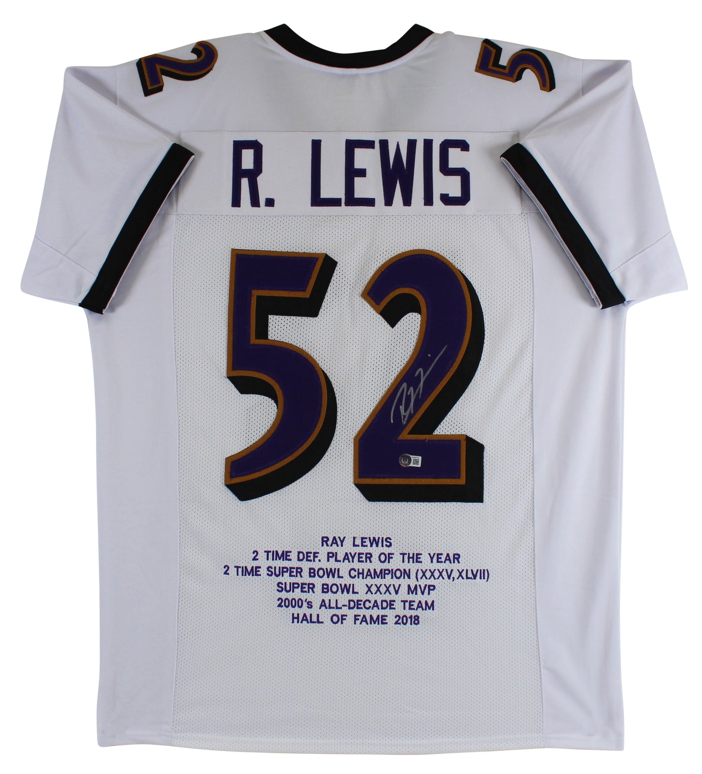 Ravens Ray Lewis Authentic Signed White Pro Style Stat Jersey BAS Witnessed