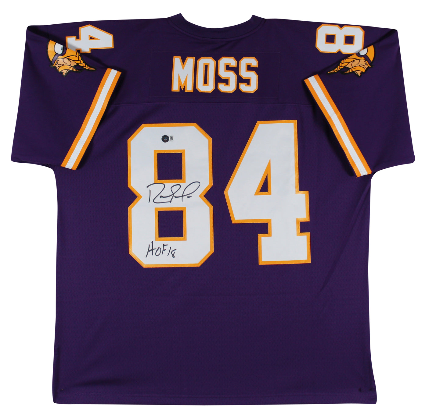 Vikings Randy Moss "HOF 18" Signed Purple Mitchell & Ness Jersey BAS Witnessed 2