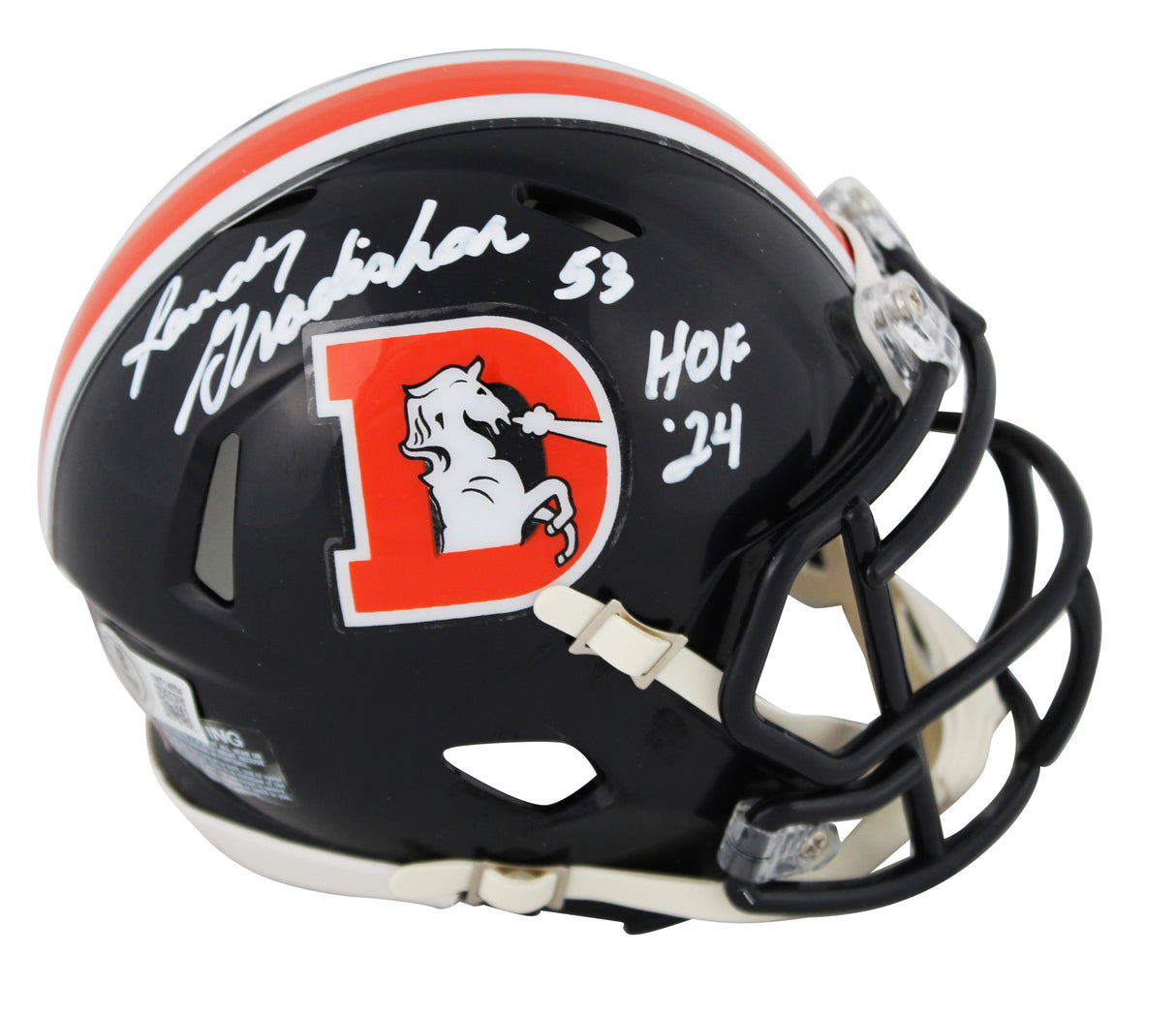 Broncos Randy Gradishar "HOF 24" Signed Color Rush Mini Helmet BAS Witnessed