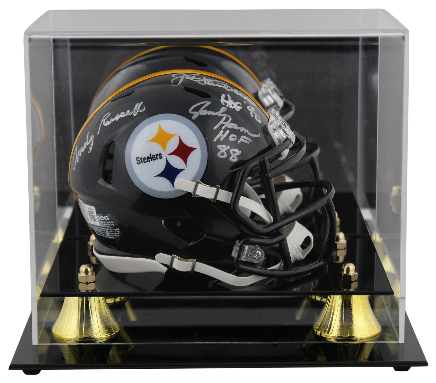 Steelers LBs (3) Ham, Lambert & Russell Signed Speed Mini Helmet w/ Case BAS W 2