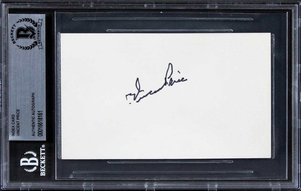 Vincent Price House on Haunted Hill Authentic Signed 3x5 Index Card BAS Slabbed