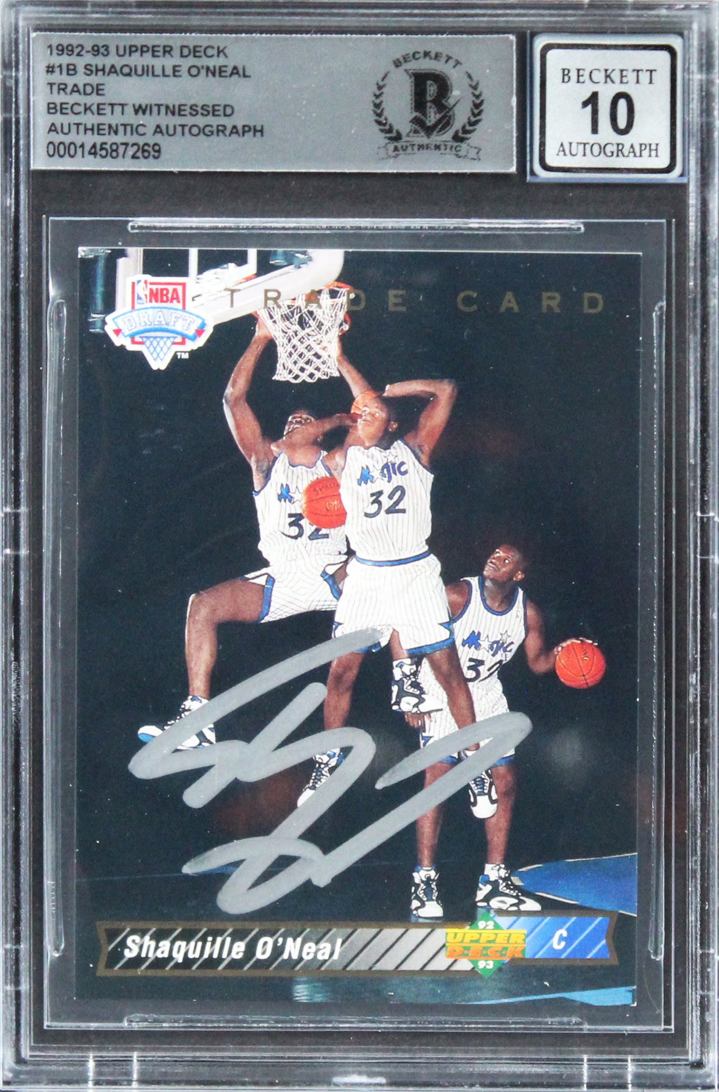 Magic Shaquille O'Neal Signed 1992 Upper Deck #1B Rookie Card Auto 10! BAS Slab