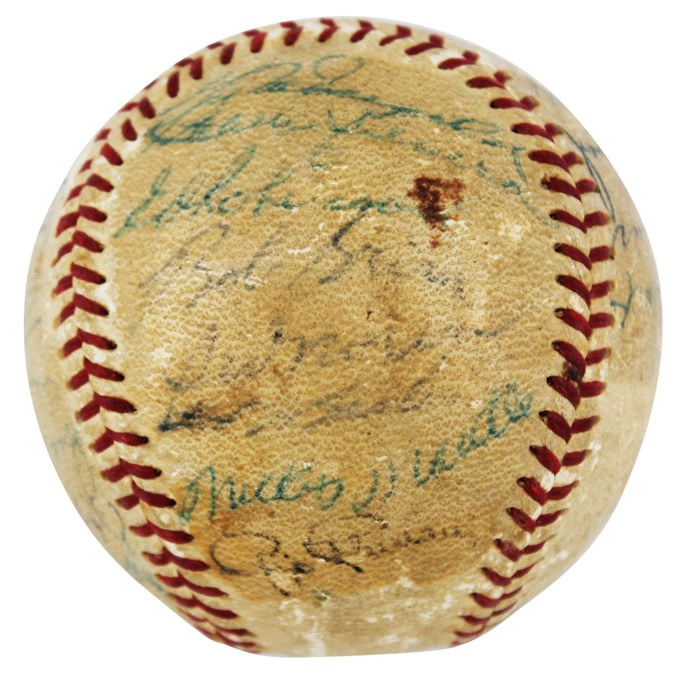 1955 Yankees (29) Mickey Mantle, Phil Rizzuto, Yogi Berra & Ed Ford Signed Baseball PSA #Q04470
