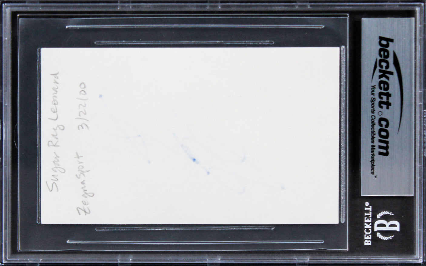 Sugar Ray Lenoard Authentic Signed 3x5 Index Card Autographed BAS Slabbed 4