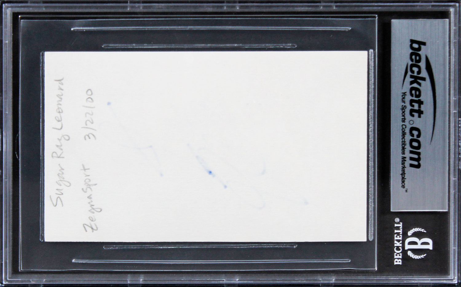 Sugar Ray Lenoard Authentic Signed 3x5 Index Card Autographed BAS Slabbed 4