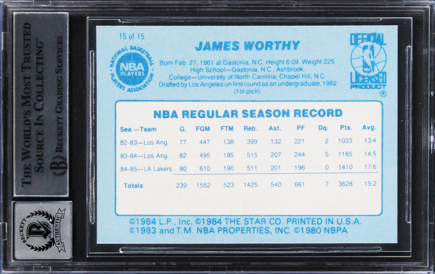Larry Bird & James Worthy Signed 1986 Star BOTB #15 Card Auto 10! BAS Slabbed