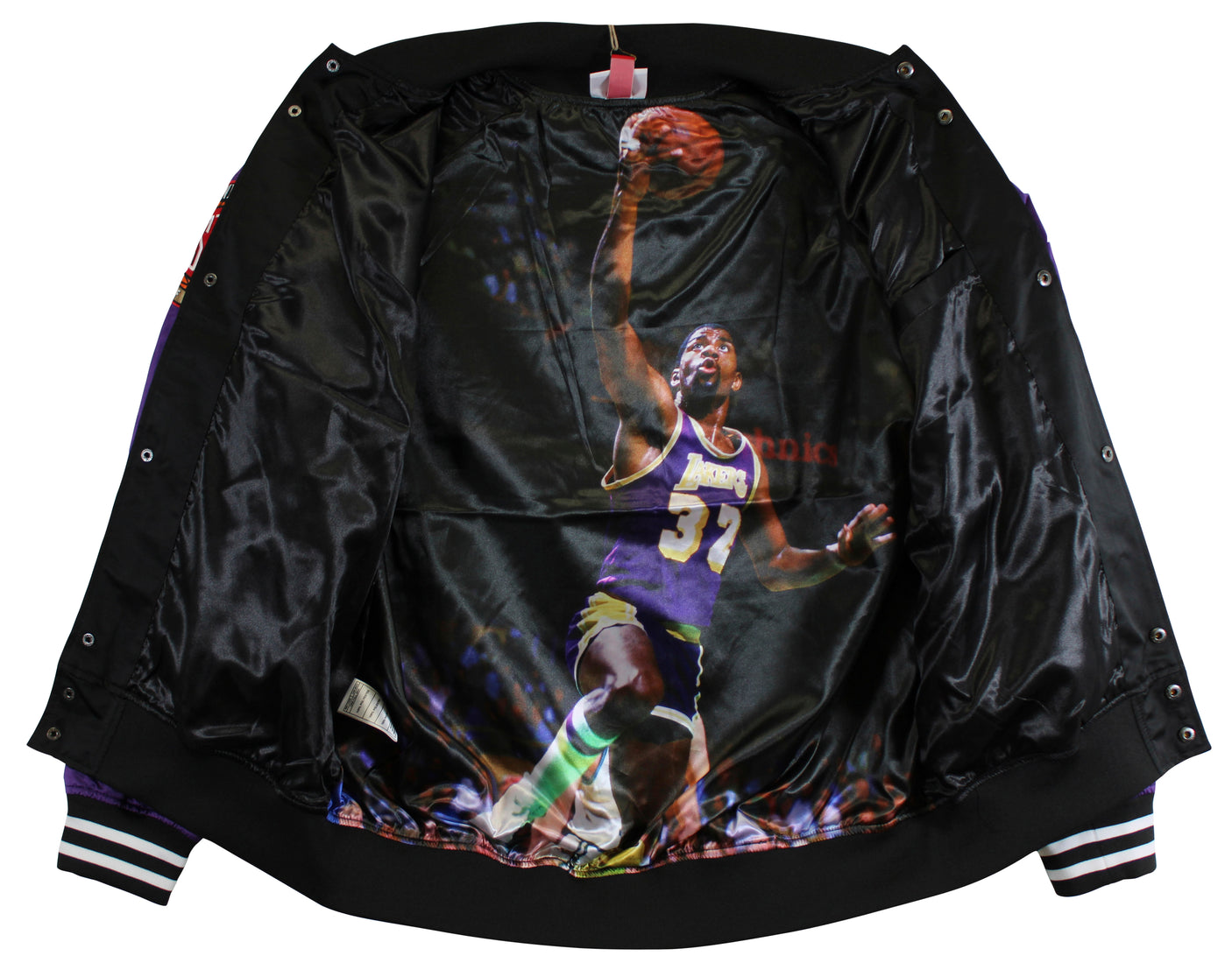 Lakers Magic Johnson Signed Black M&N Warm Up Jacket w/ Patches BAS Witnessed 2