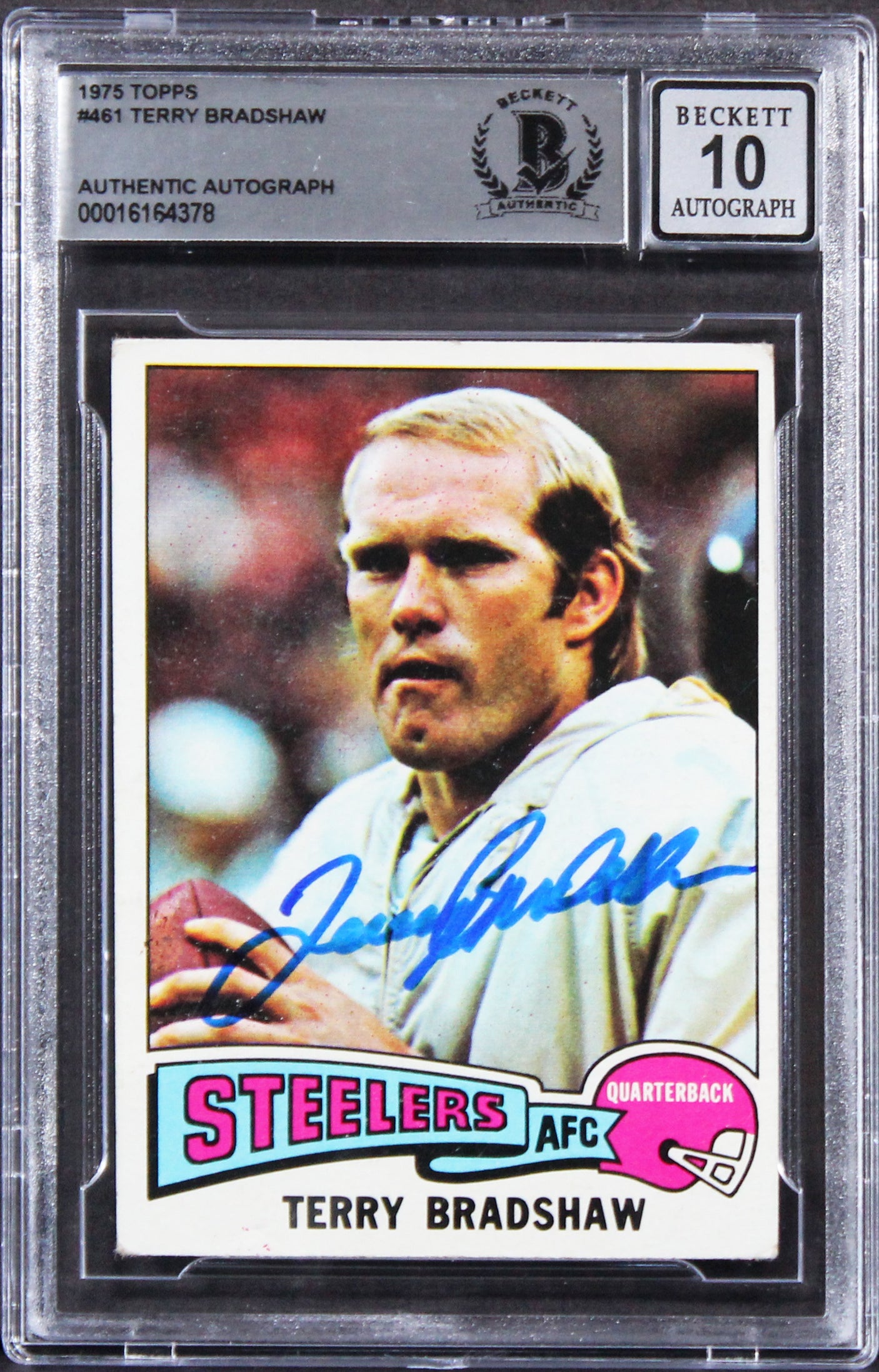 Steelers Terry Bradshaw Signed 1975 Topps #461 Card Auto 10! BAS Slabbed