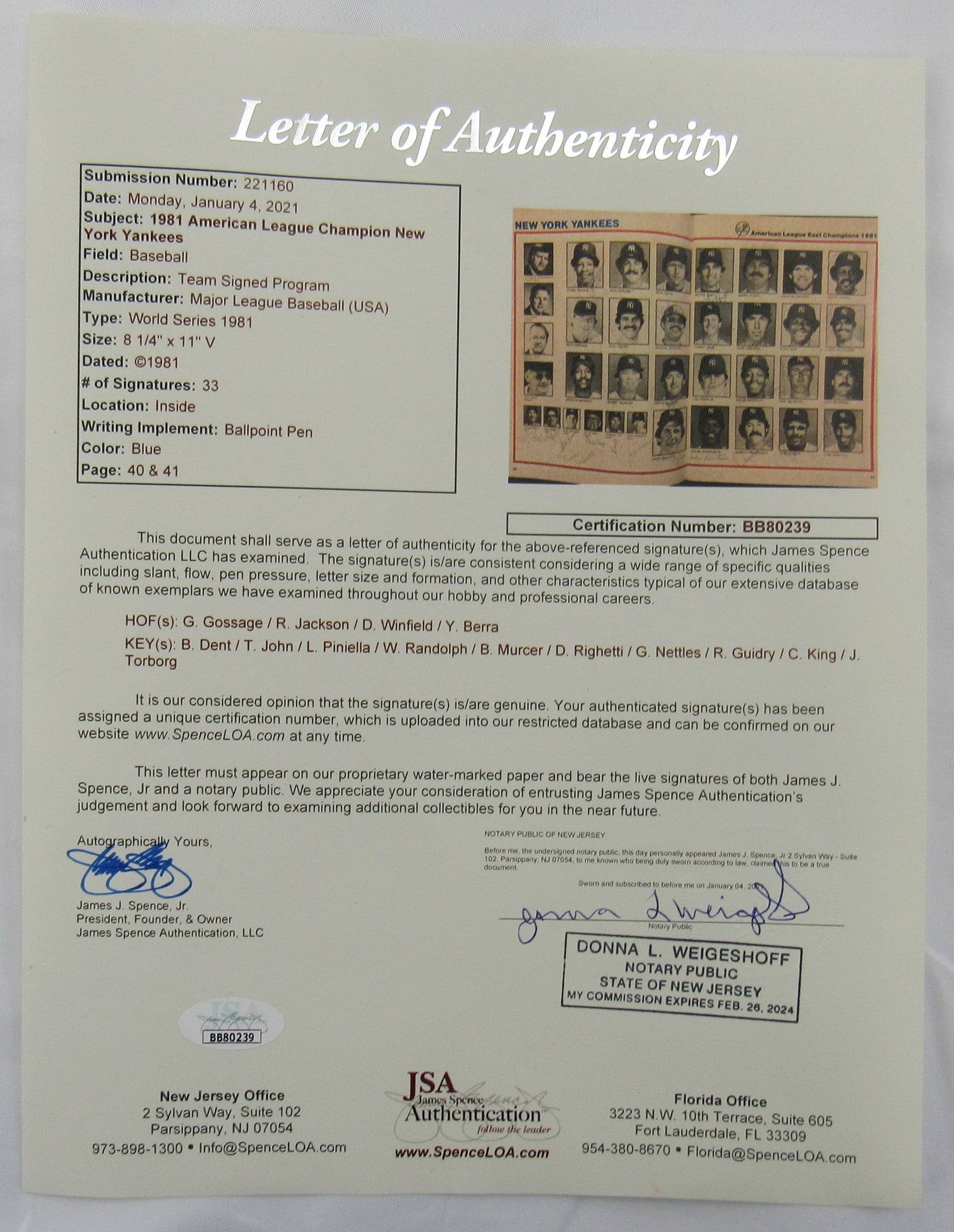 1981 New York Yankees Signed Auto Magazine Reggie Jackson Yogi Berra JSA LOA BB80239