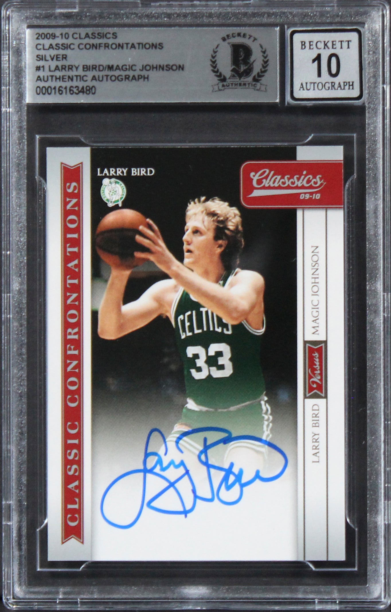 Larry Bird & Magic Johnson Signed 2009 Classics #1 #93/250 Card Auto 10 BAS Slab