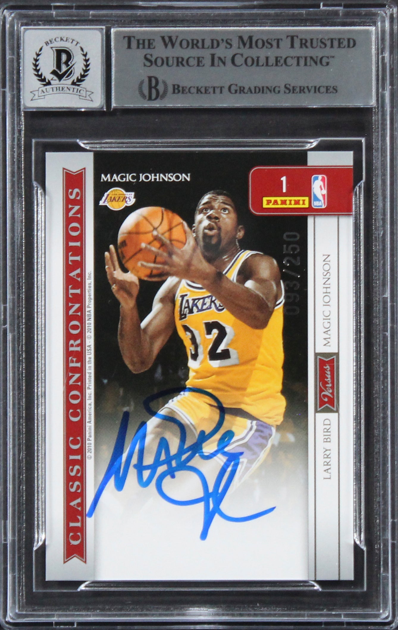 Larry Bird & Magic Johnson Signed 2009 Classics #1 #93/250 Card Auto 10 BAS Slab