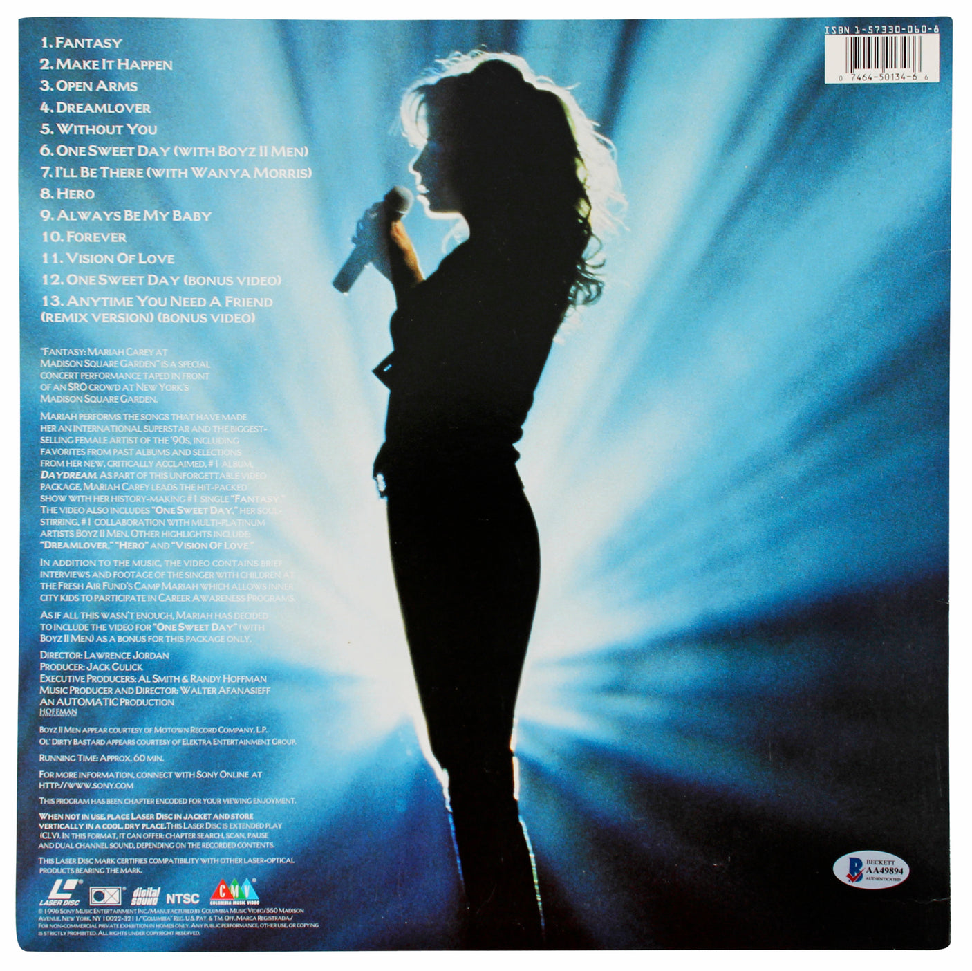 Mariah Carey Signed Fantasy: Madison Square Garden Laserdisc Cover BAS #AA49894