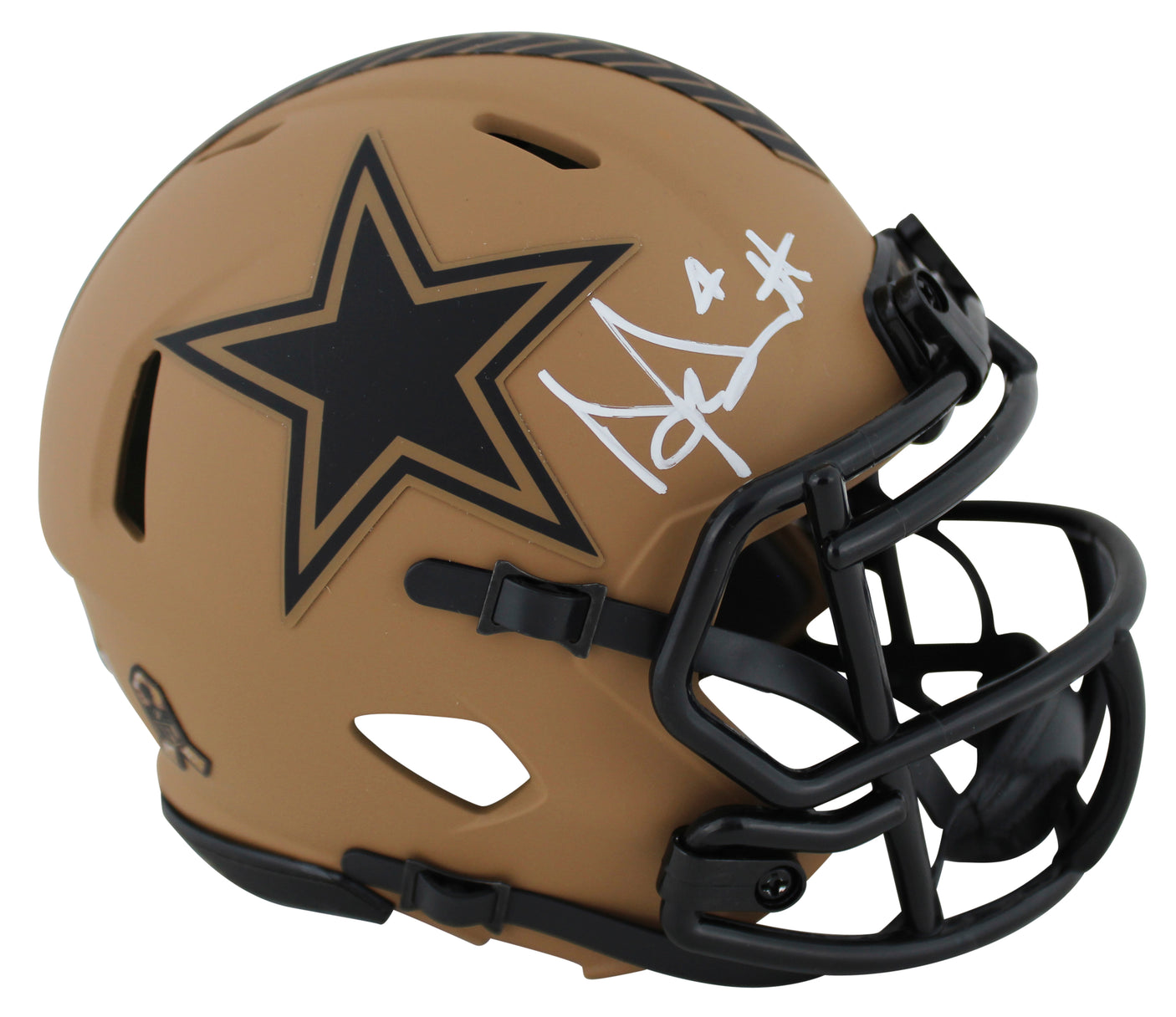 Cowboys Dak Prescott Signed Salute To Service II Speed Mini Helmet BAS Witnessed