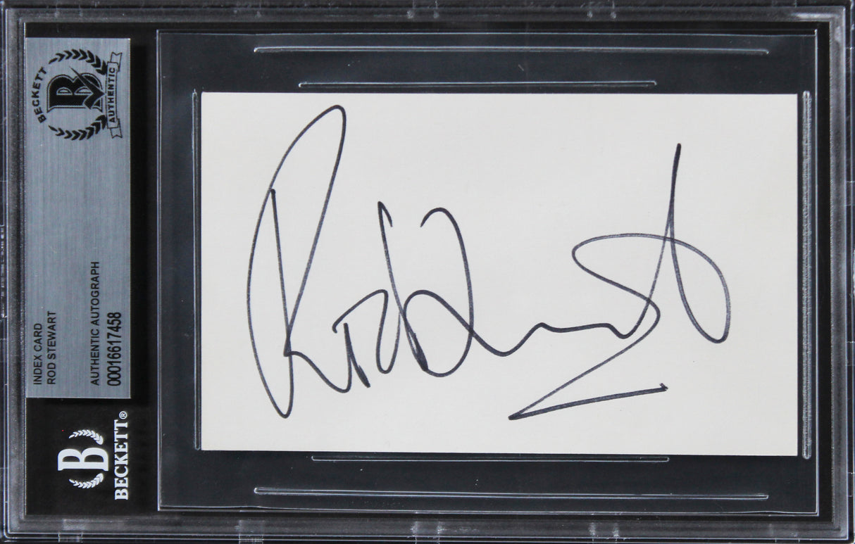 Rod Stewart Singer Authentic Signed 3x5 Index Card Autographed BAS Slabbed 3