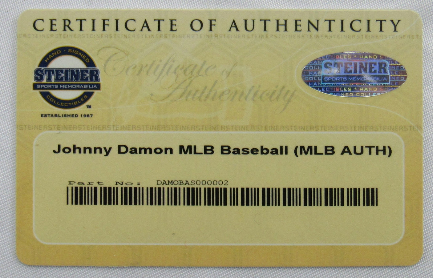 Johnny Damon Signed Auto Rawlings Baseball Steiner COA